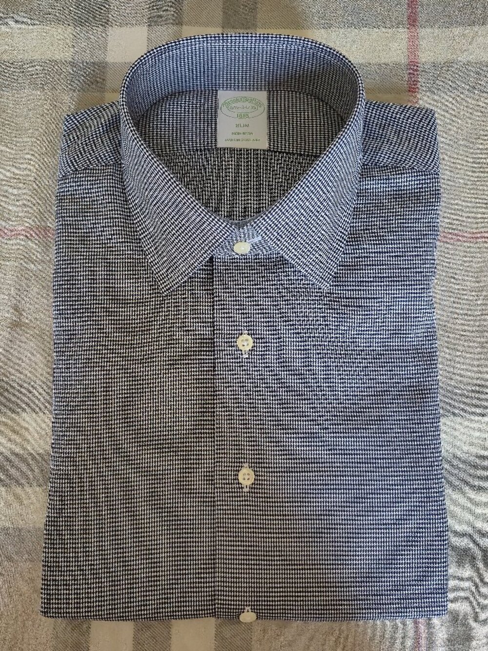 NWT Brooks Brothers Shirt Supima Cotton Non-Iron Navy Pin Dots 15.5 34/35